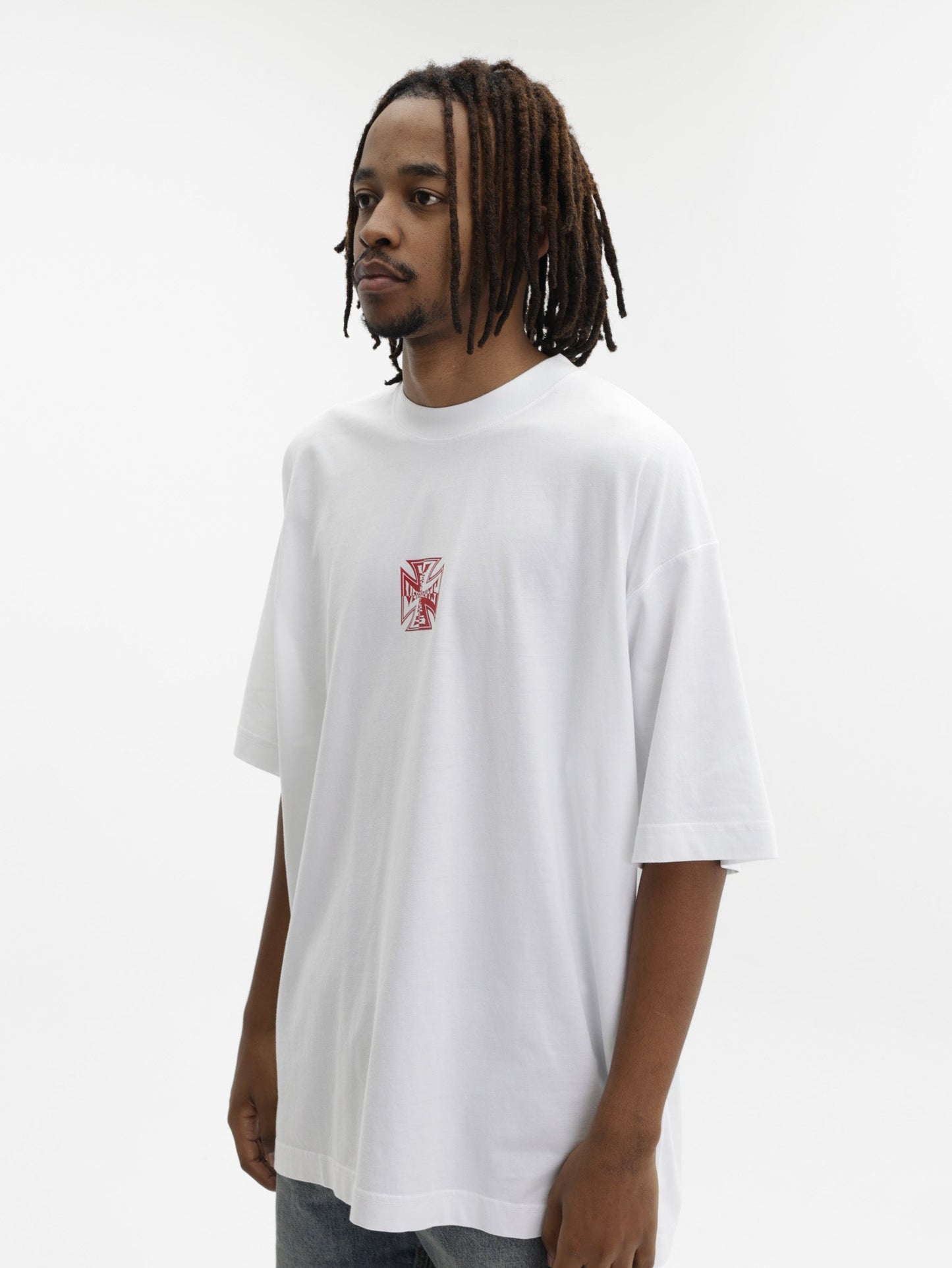 Vetements T-Shirt Double Biker Cross Logo White