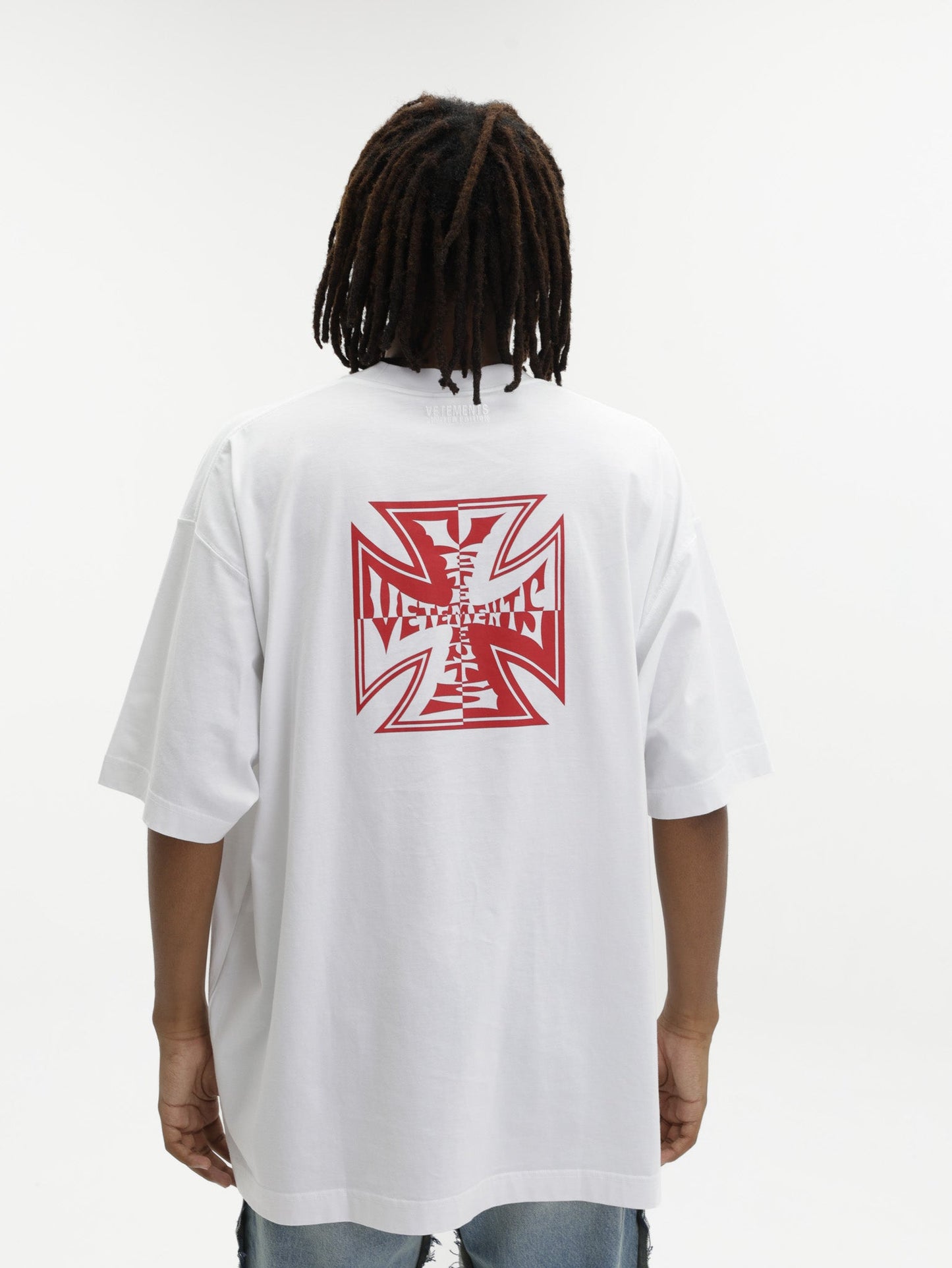 Vetements T-Shirt Double Biker Cross Logo White