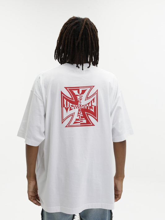 Vetements T-Shirt Double Biker Cross Logo White