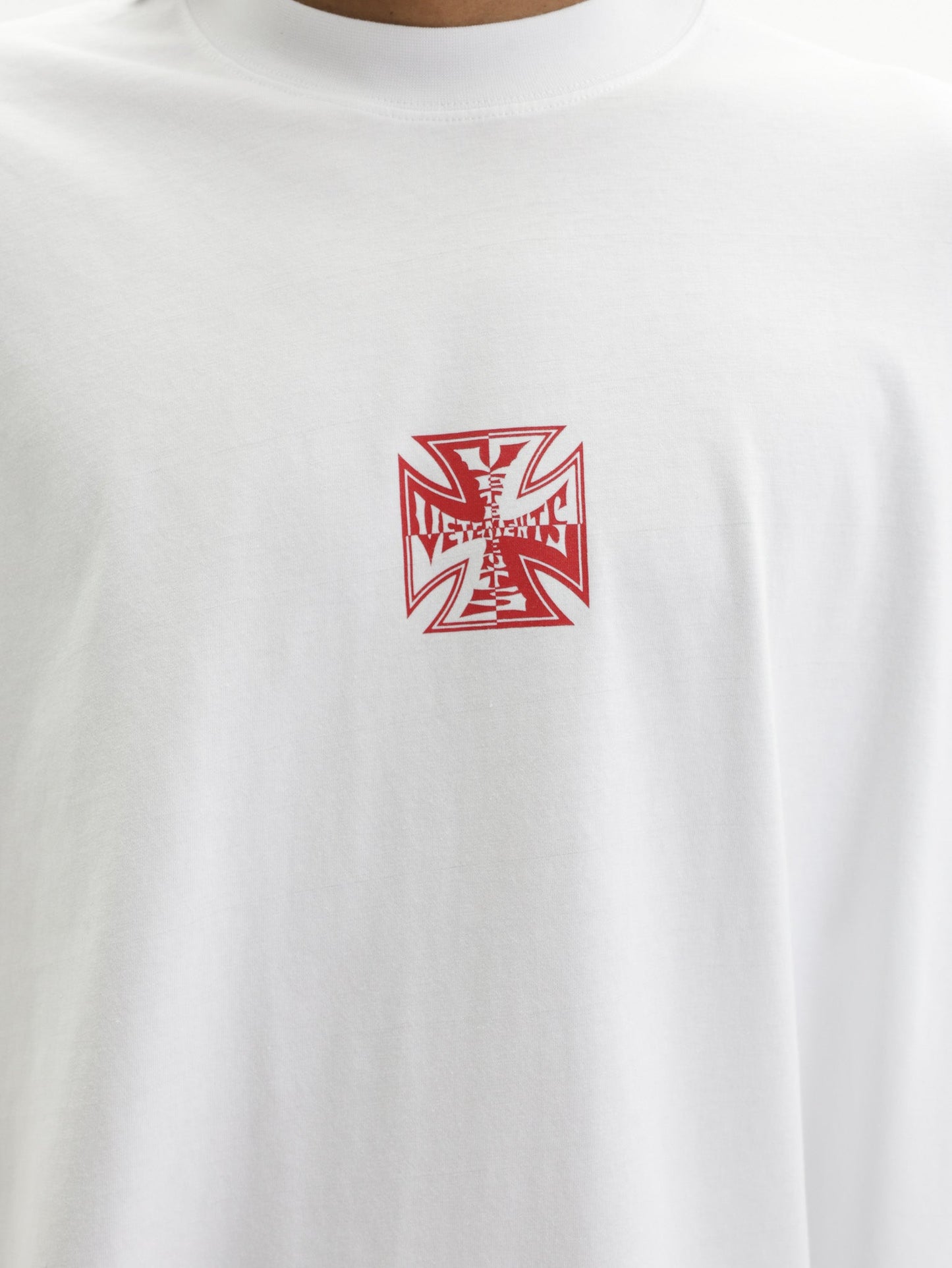 Vetements T-Shirt Double Biker Cross Logo White