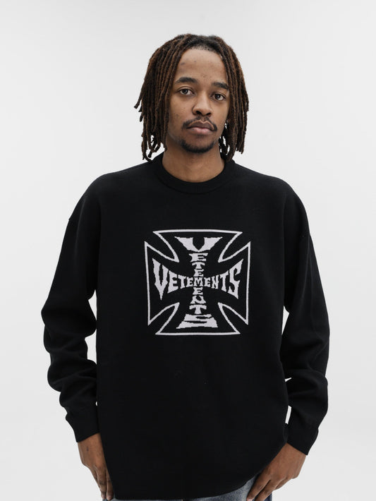 Vetements Sweater Double Biker Cross Logo Black