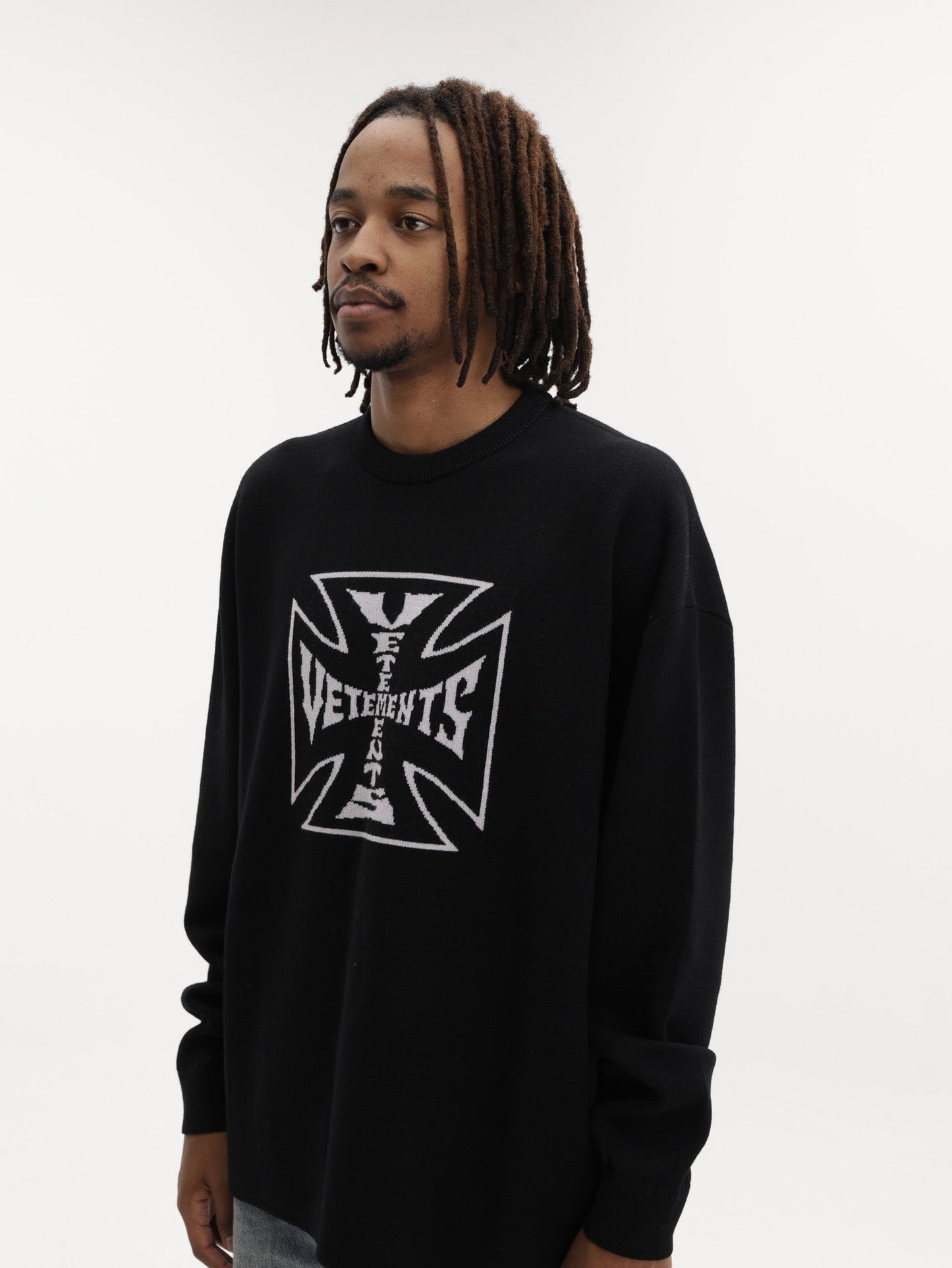 Vetements Sweater Double Biker Cross Logo Black