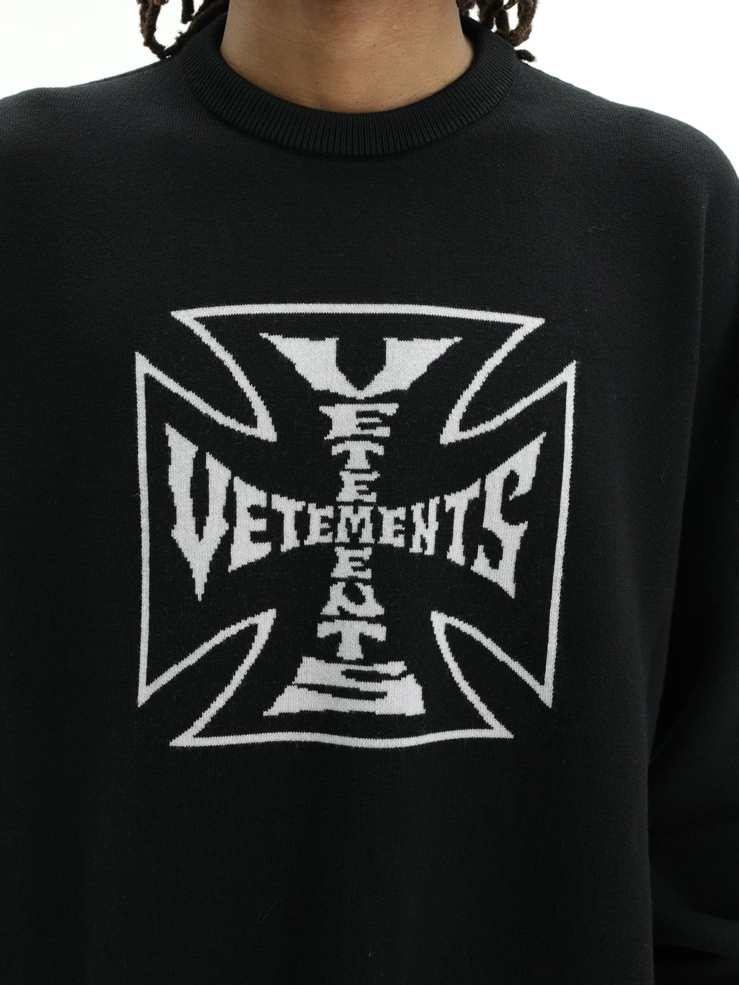 Vetements Sweater Double Biker Cross Logo Black