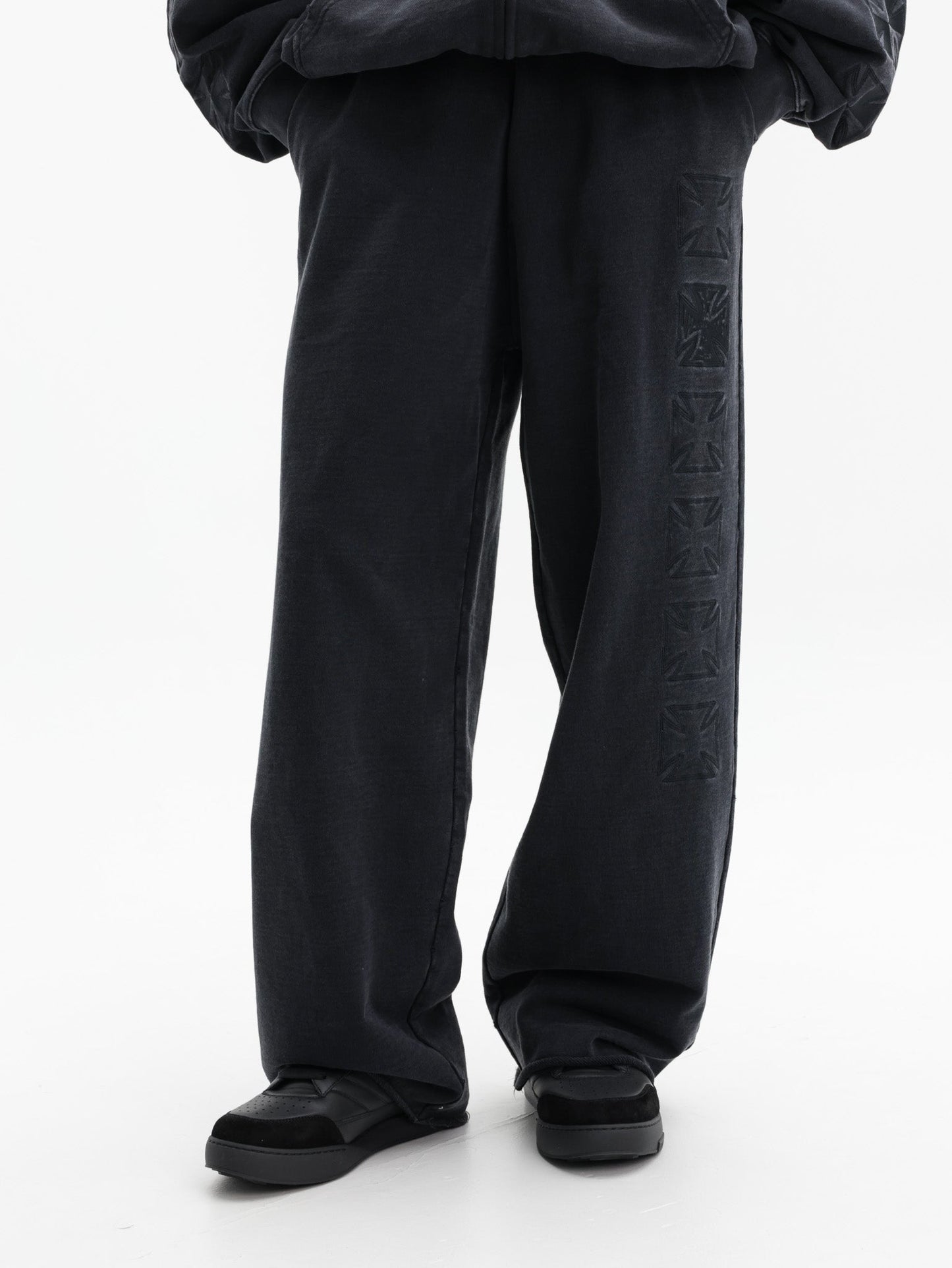 Vetements Track Pants Embroidered Biker Cross Stripe Washed-Out Black