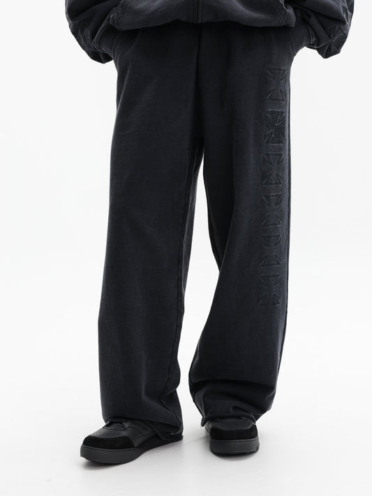 Vetements Track Pants Embroidered Biker Cross Stripe Washed-Out Black