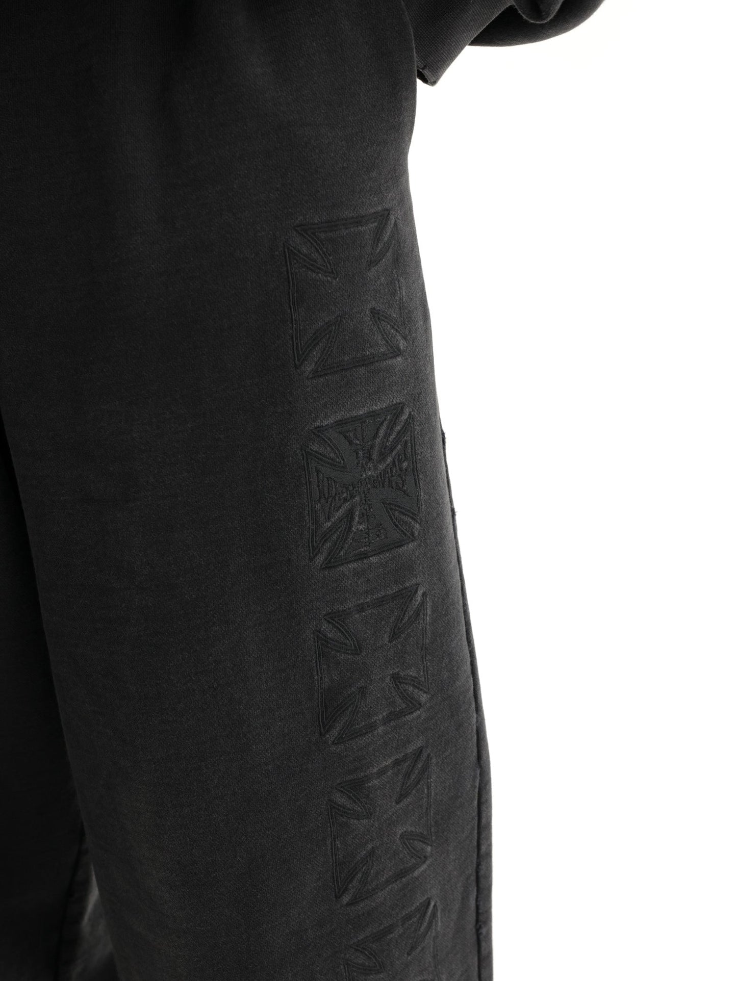 Vetements Track Pants Embroidered Biker Cross Stripe Washed-Out Black