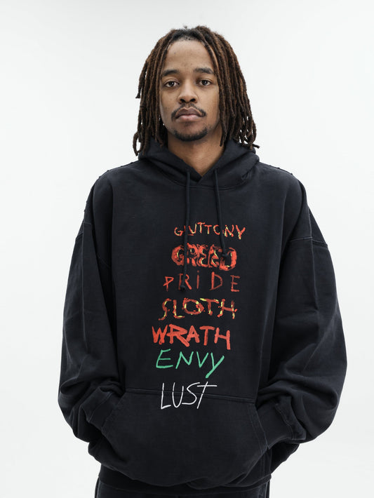Vetements Hoodie 7 Sins Washed-Out Black