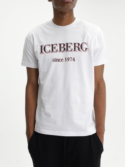 Iceberg T-Shirt Black Logo Print Crew White