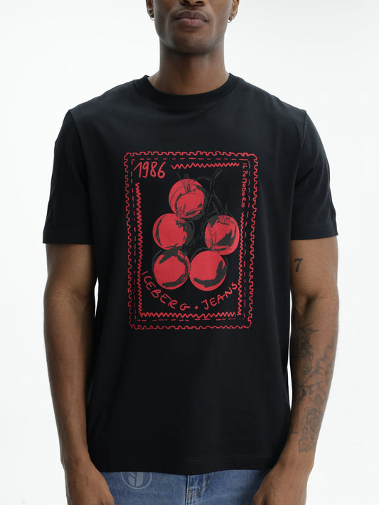 Iceberg Jeans T-Shirt Tomato 1986 Print Black