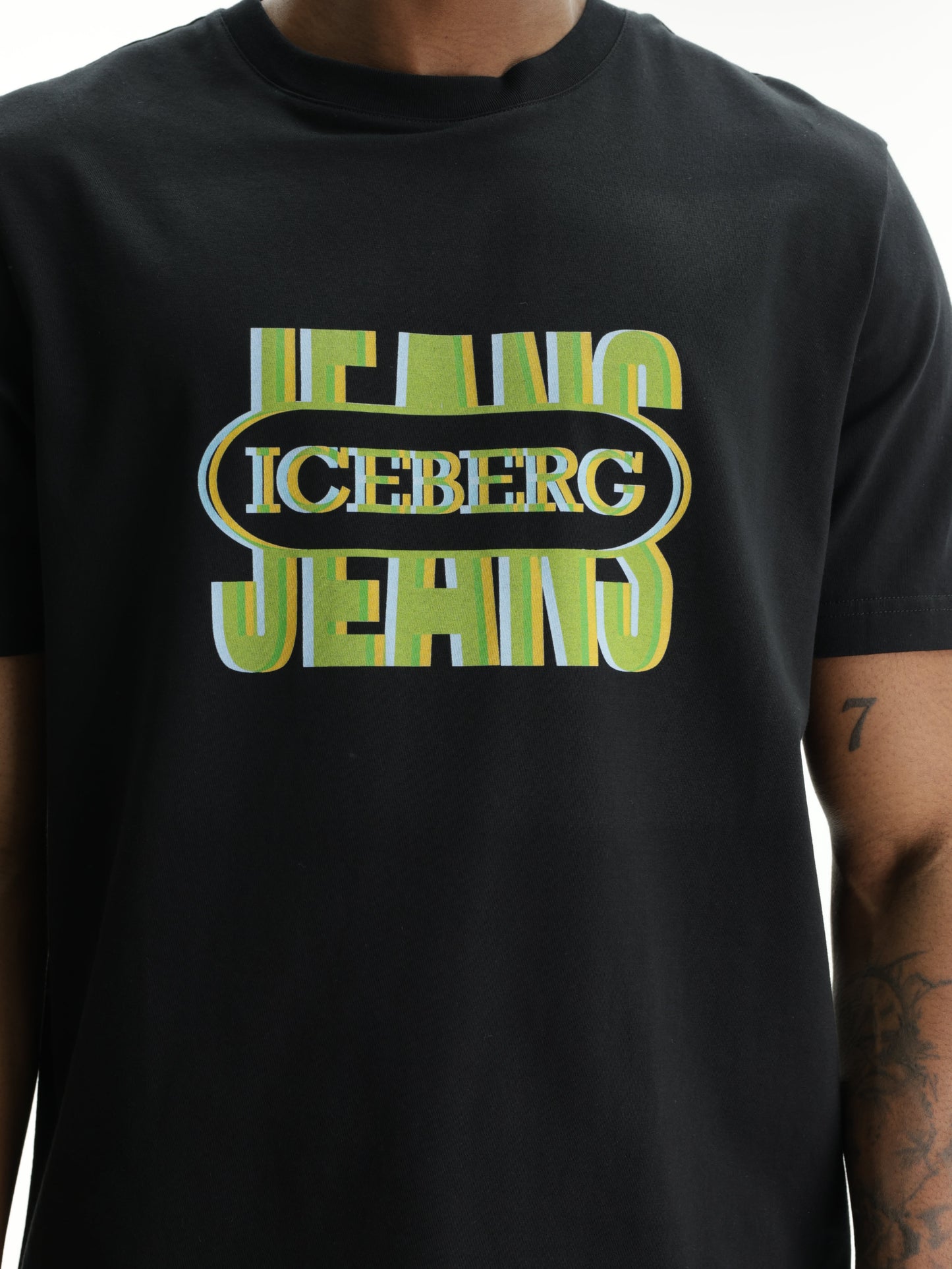 Iceberg Jeans T-Shirt Green Logo Print Black