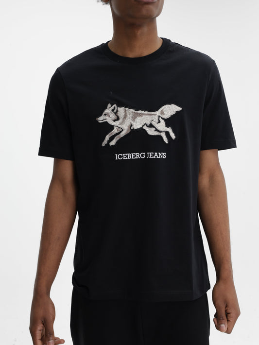 Iceberg Jeans T-Shirt Wolf Print Ibj  Black