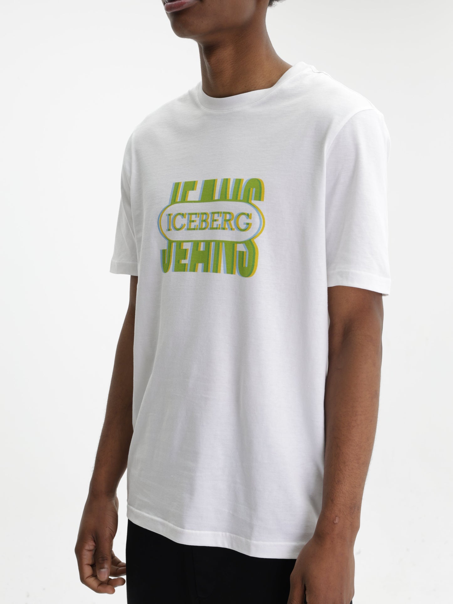 Iceberg Jeans T-Shirt Green Logo Print White