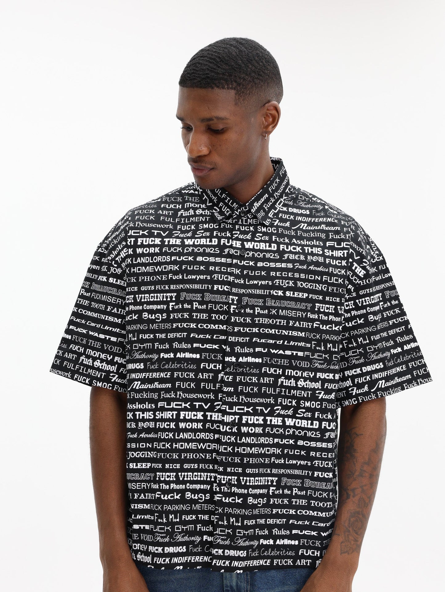Vetements Shirt Fuck Short Sleeve Black-White