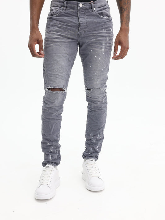 Purple Jeans Worn Knee Slit Grey