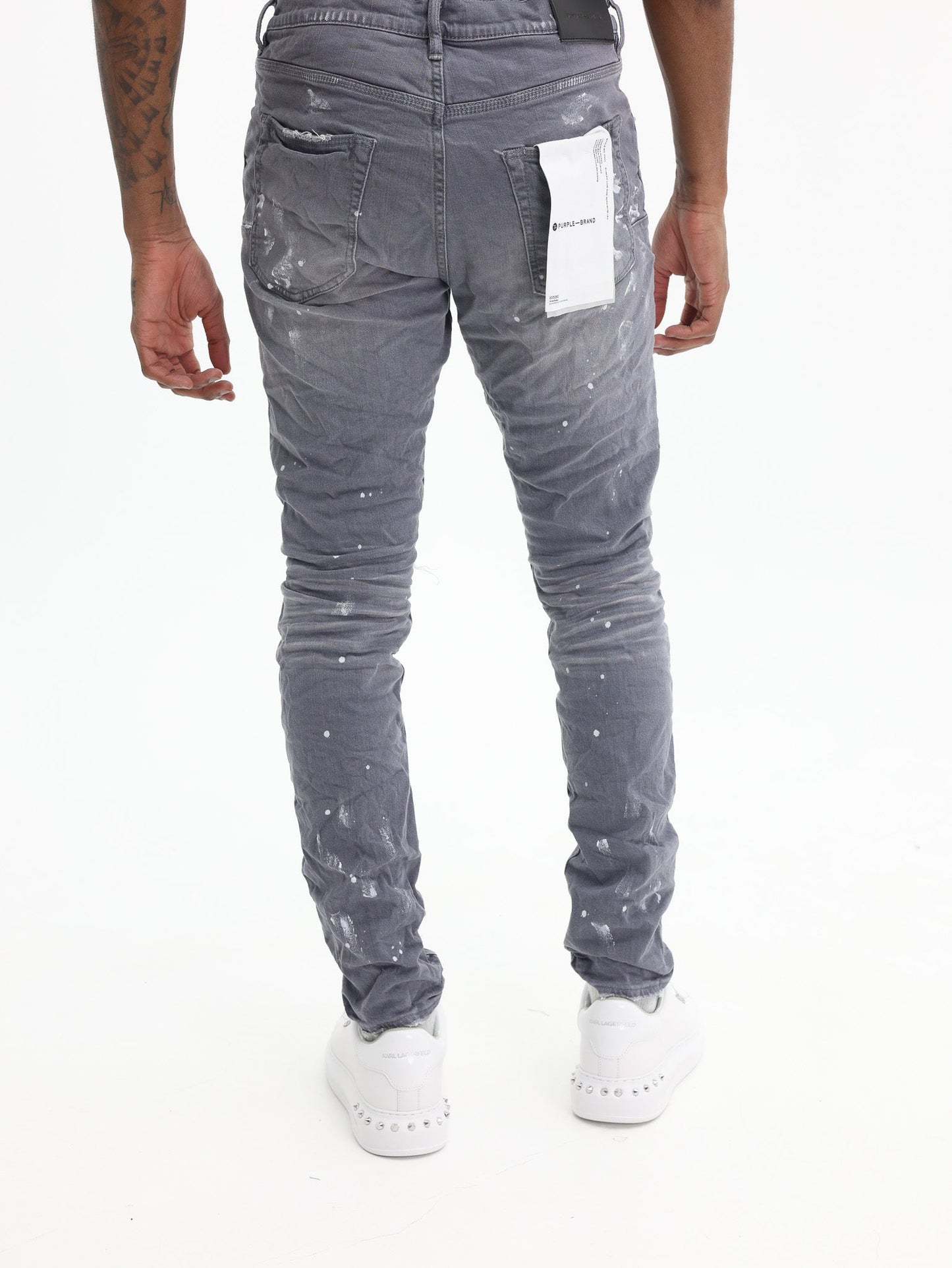 Purple Jeans Worn Knee Slit Grey
