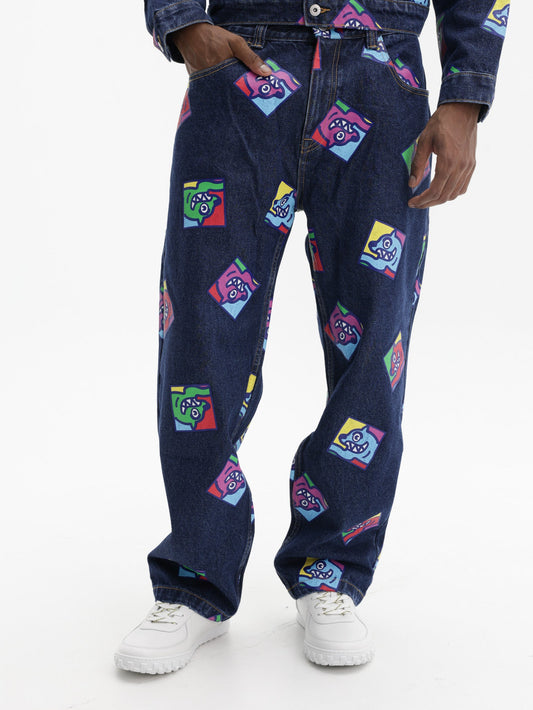 Ice Cream Jeans Running Dog Tile Indigo