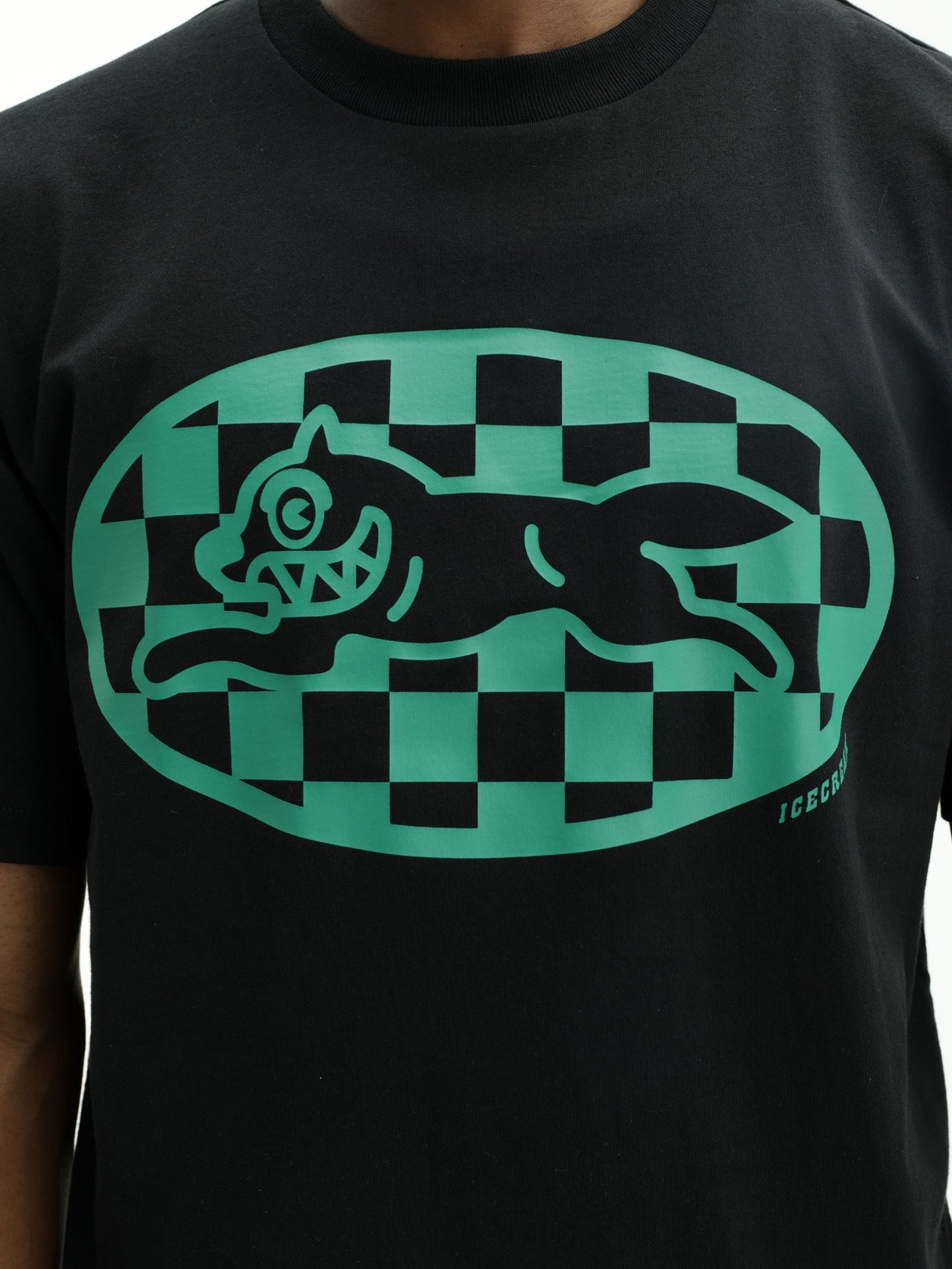 Ice Cream T-Shirt Checker Running Dog Black
