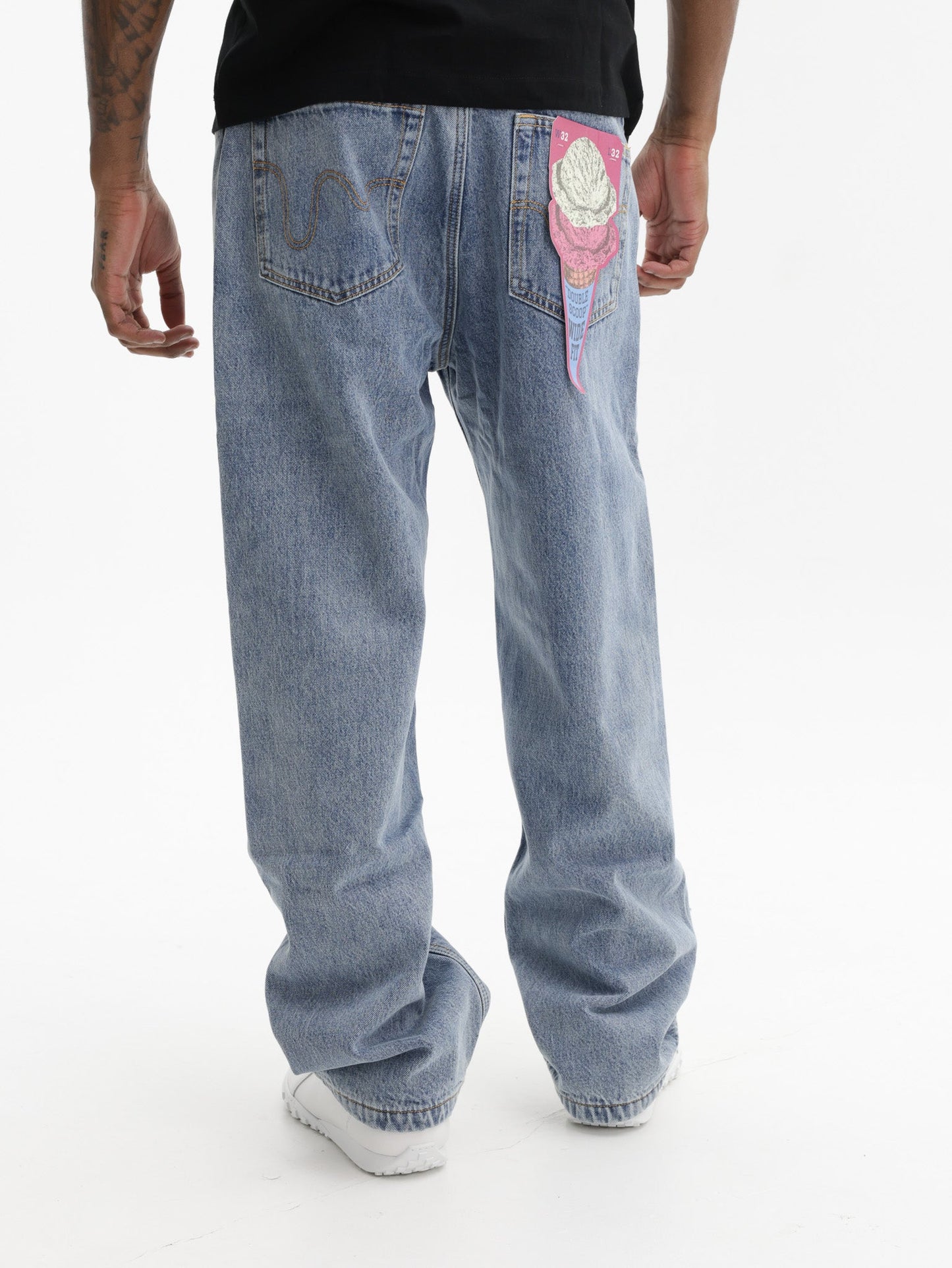 Ice Cream Jeans Check Lined Vintage Wash Blue