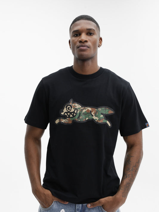 Ice Cream T-Shirts Woodland Camo Running Dog Black