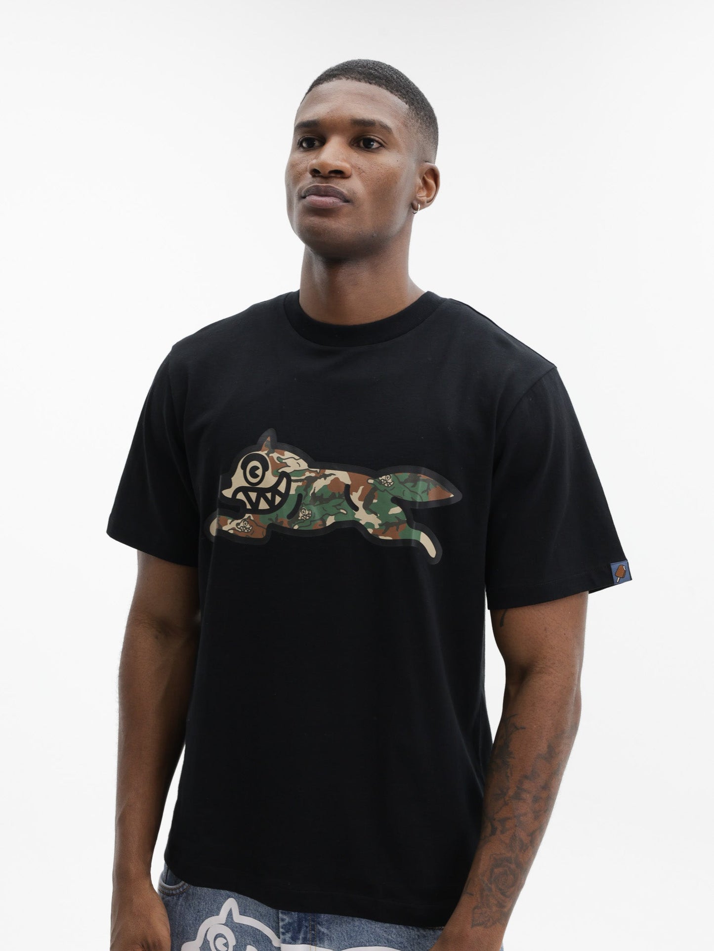 Ice Cream T-Shirts Woodland Camo Running Dog Black
