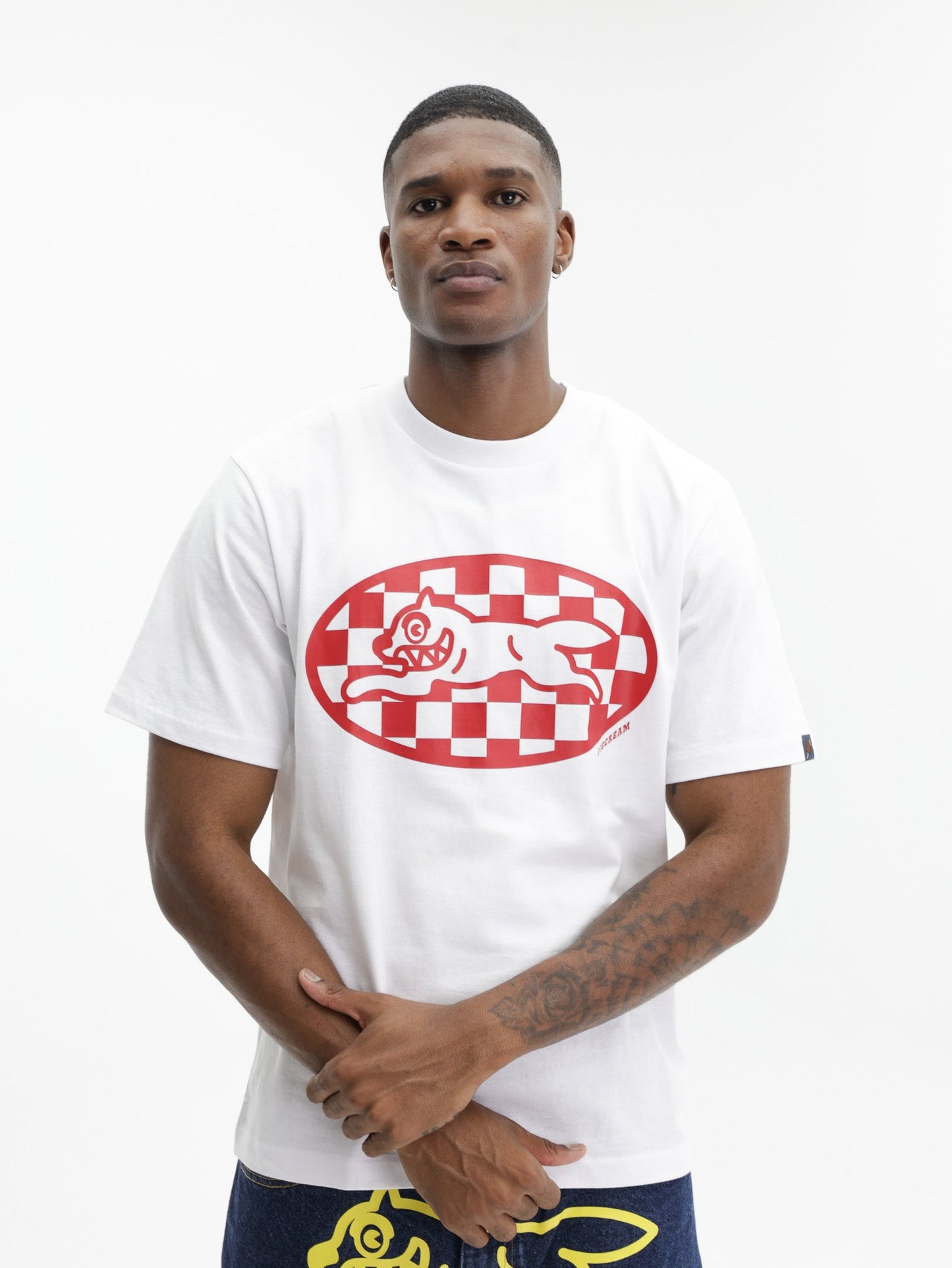 Ice Cream T-Shirt Checker Running Dog White
