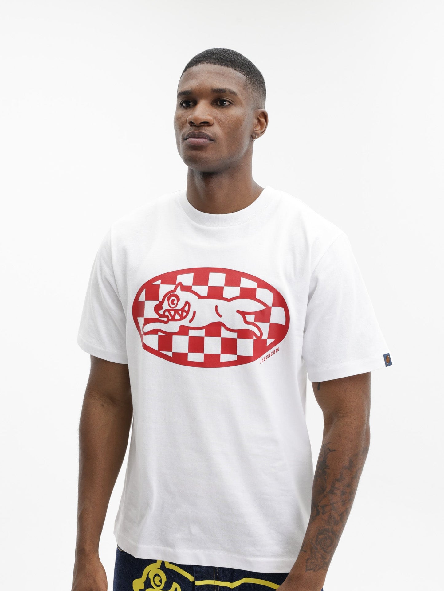 Ice Cream T-Shirt Checker Running Dog White