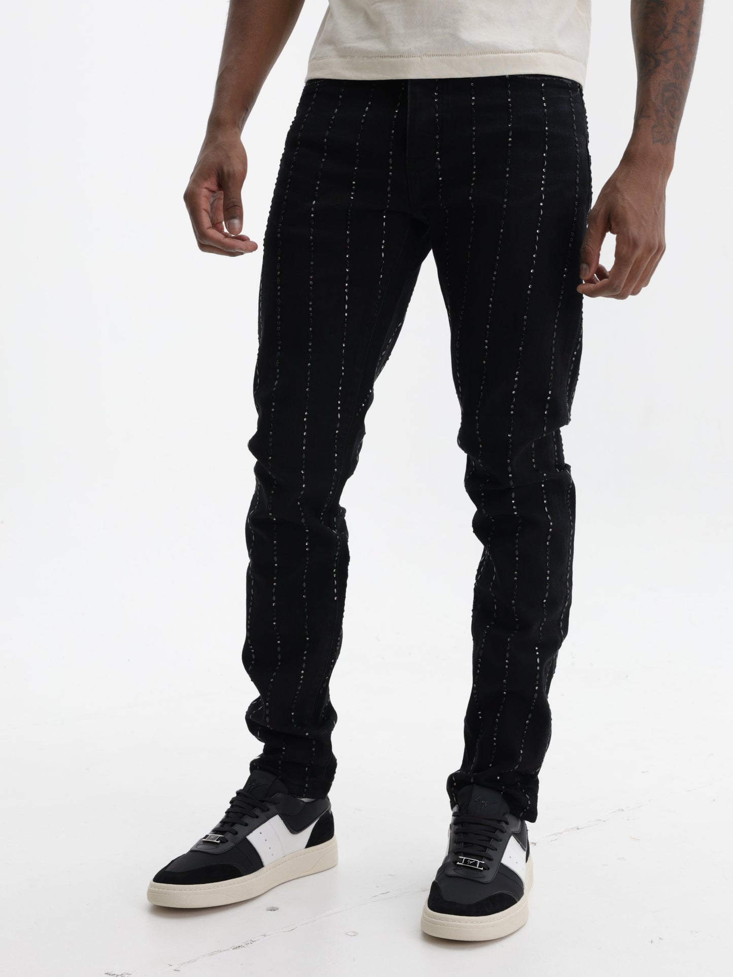 Purple Jeans Skinny Pinstripe Black