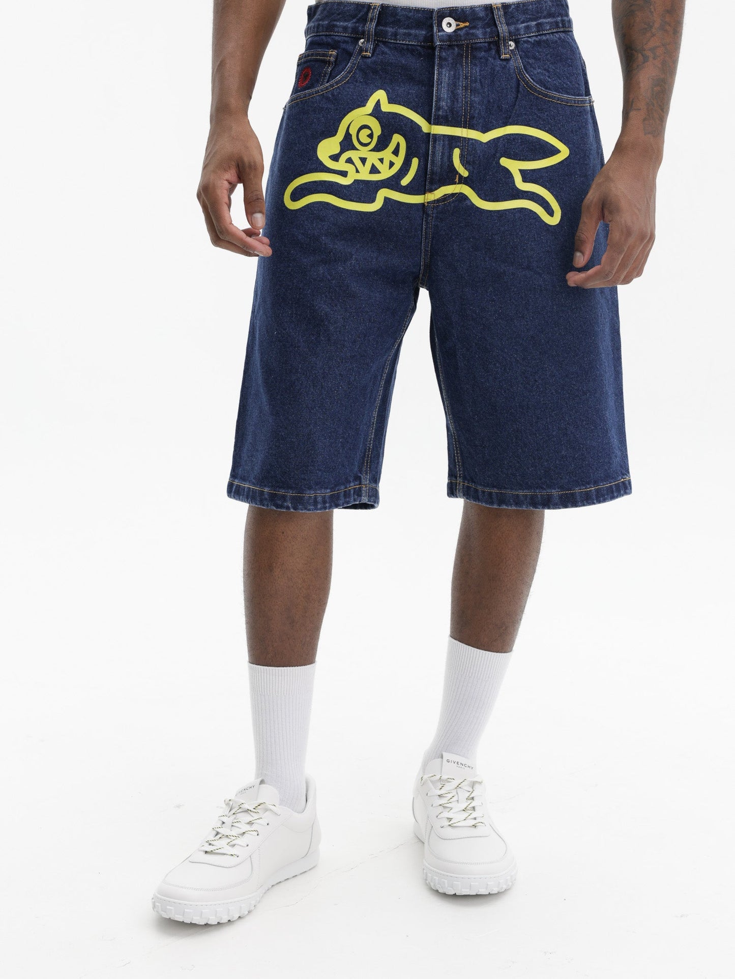 Ice Cream Denim Shorts Running Dog  Indigo