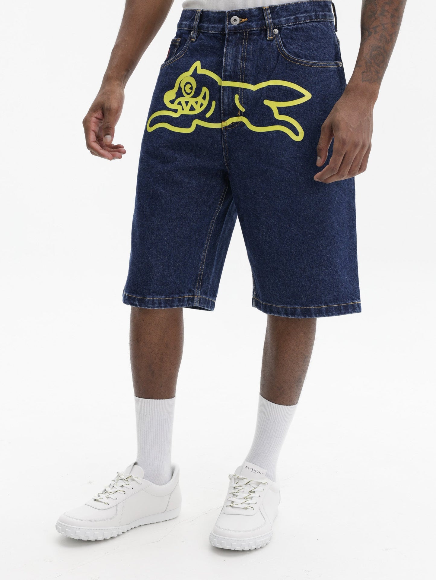 Ice Cream Denim Shorts Running Dog  Indigo