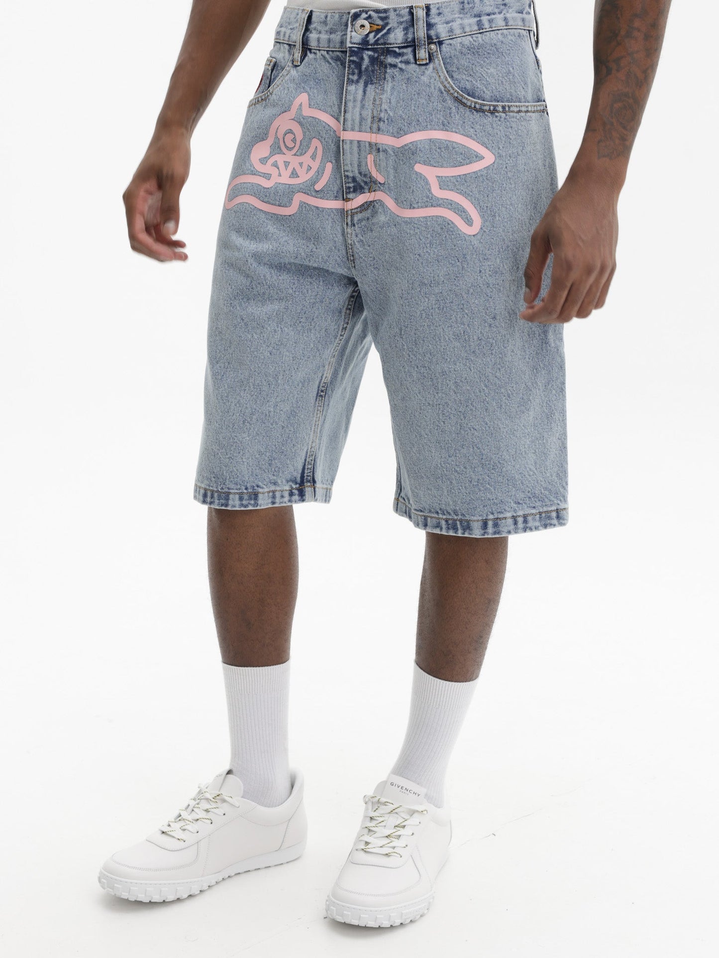 Ice Cream Denim Shorts Running Dog Heavy Wash Blue