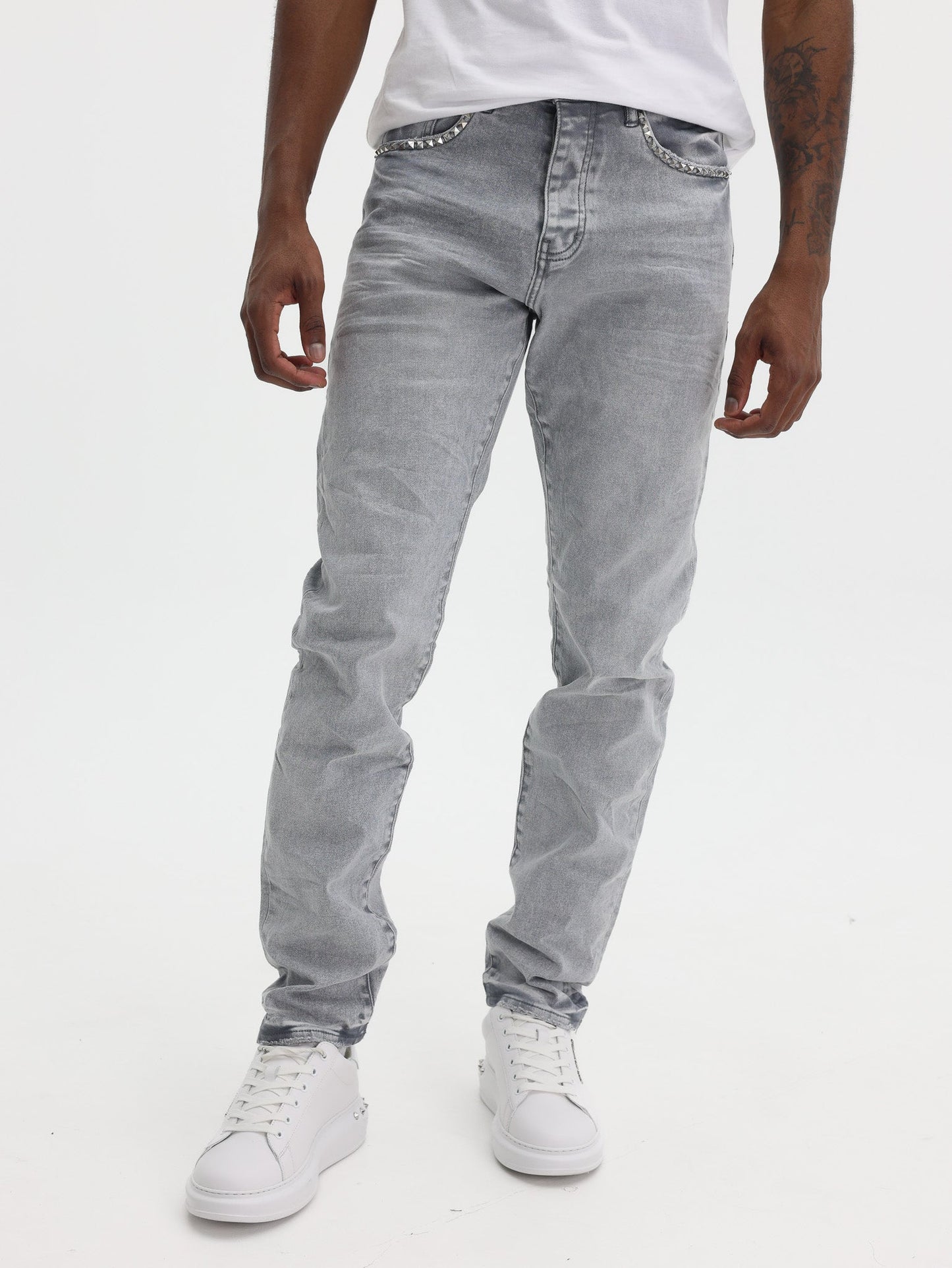 Purple Jeans Alloy Studs Overdyed Grey