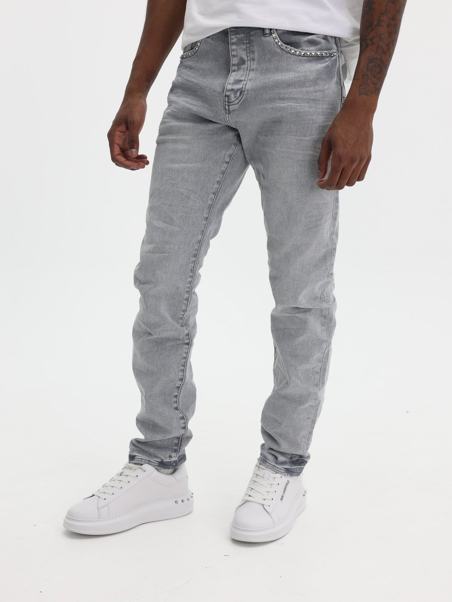 Purple Jeans Alloy Studs Overdyed Grey