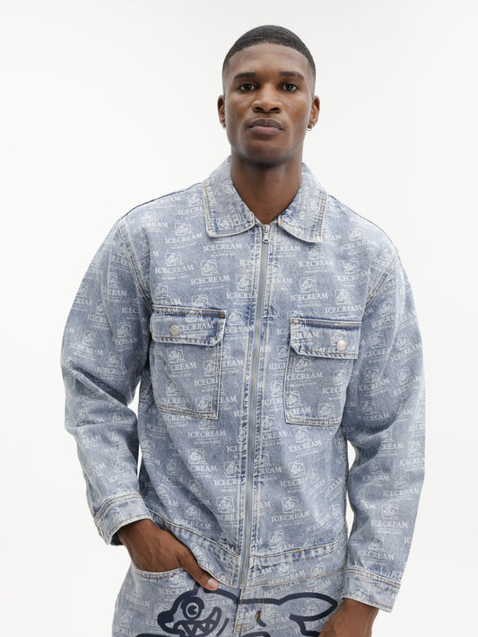 Ice Cream Jacket Repeat Print Denim Trucker Heavy Wash Blue