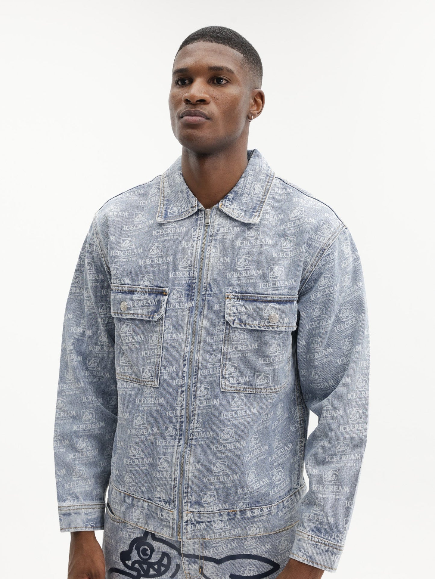 Ice Cream Jacket Repeat Print Denim Trucker Heavy Wash Blue