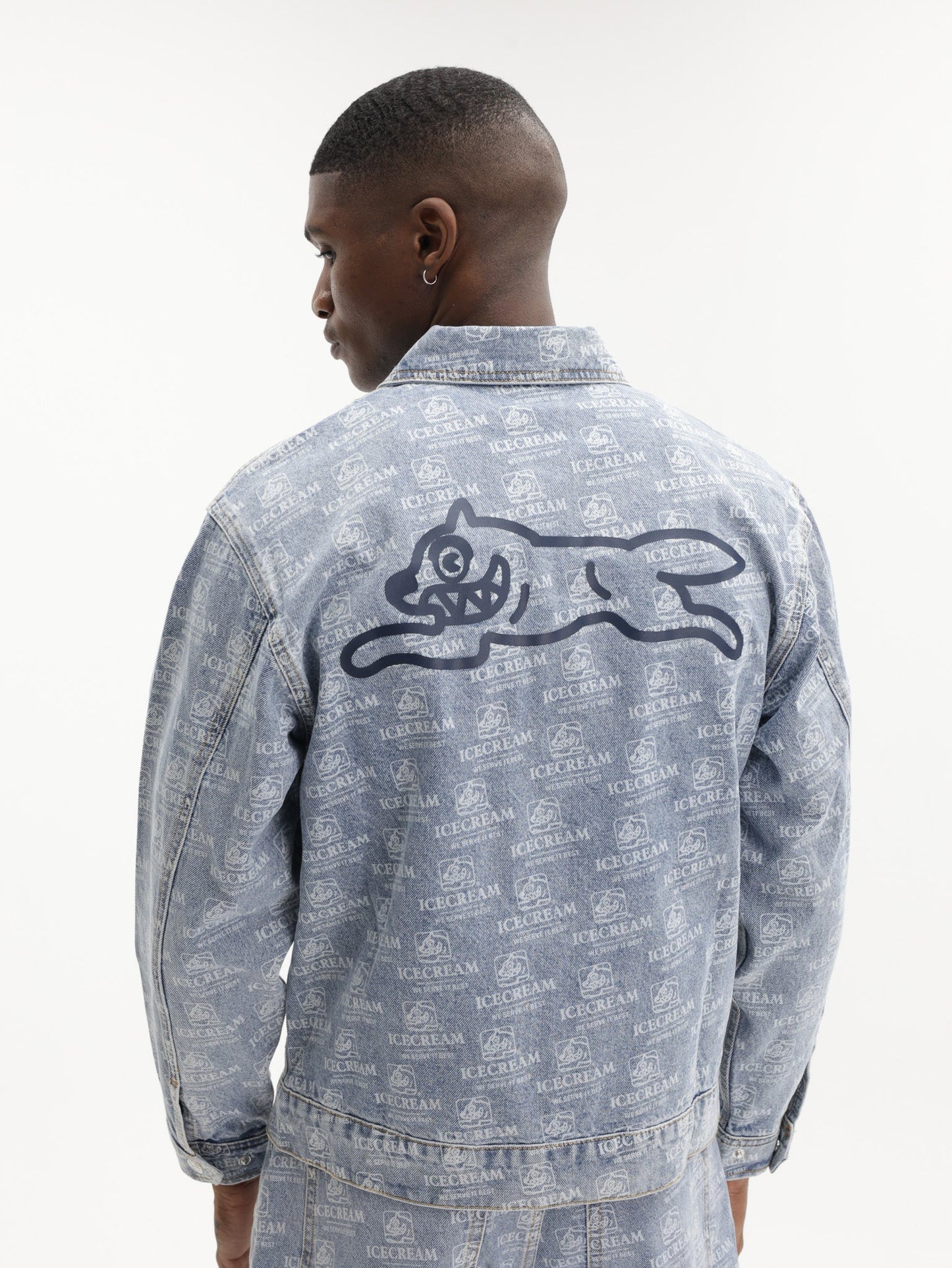 Ice Cream Jacket Repeat Print Denim Trucker Heavy Wash Blue