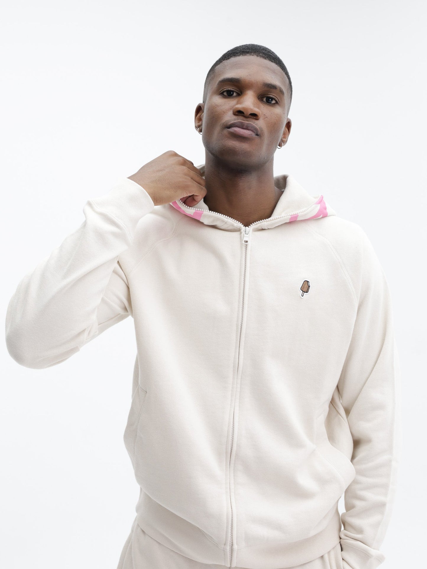 Ice Cream Hoodie Gradient Smiley Zip Through Ecru