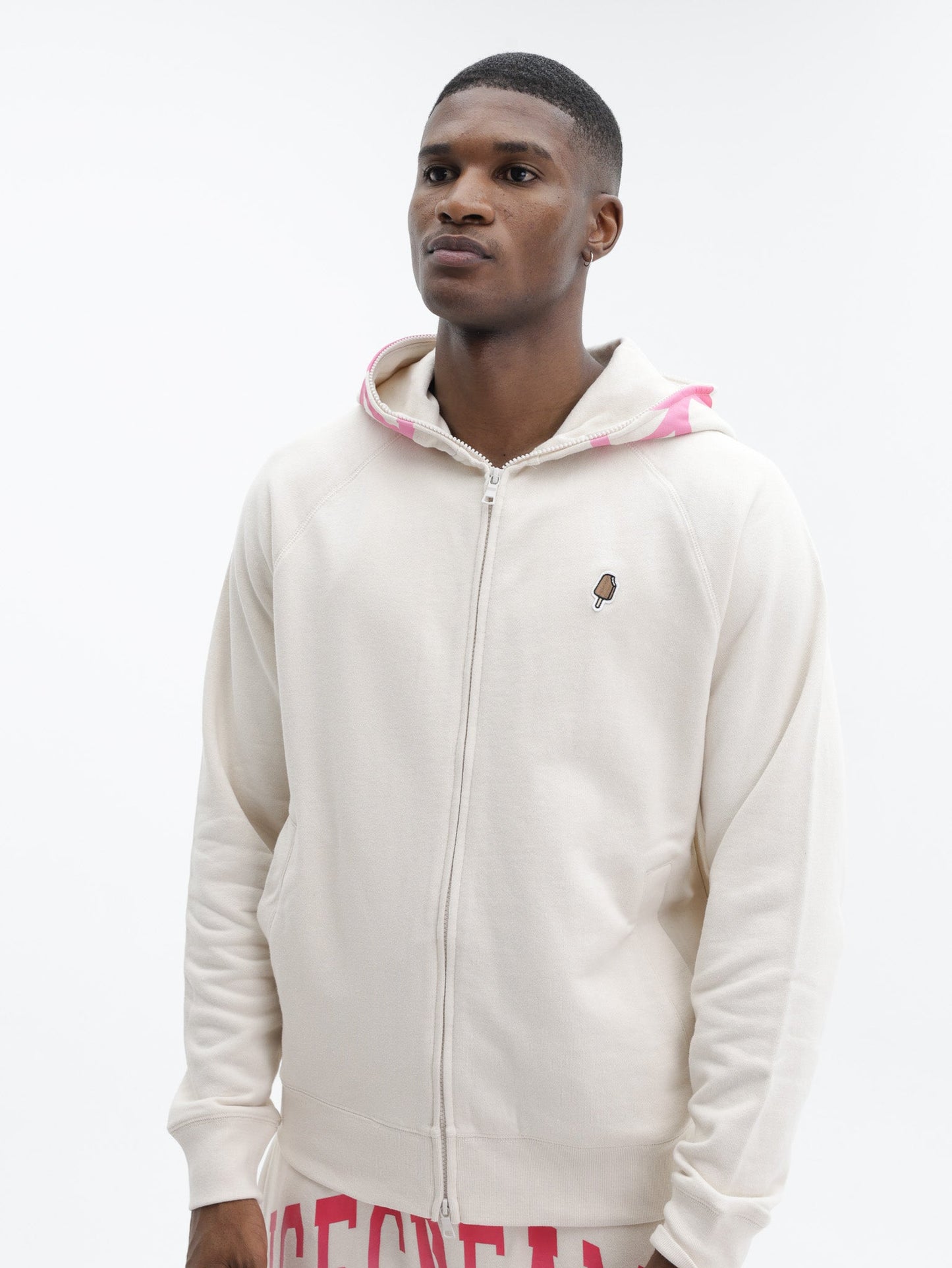 Ice Cream Hoodie Gradient Smiley Zip Through Ecru
