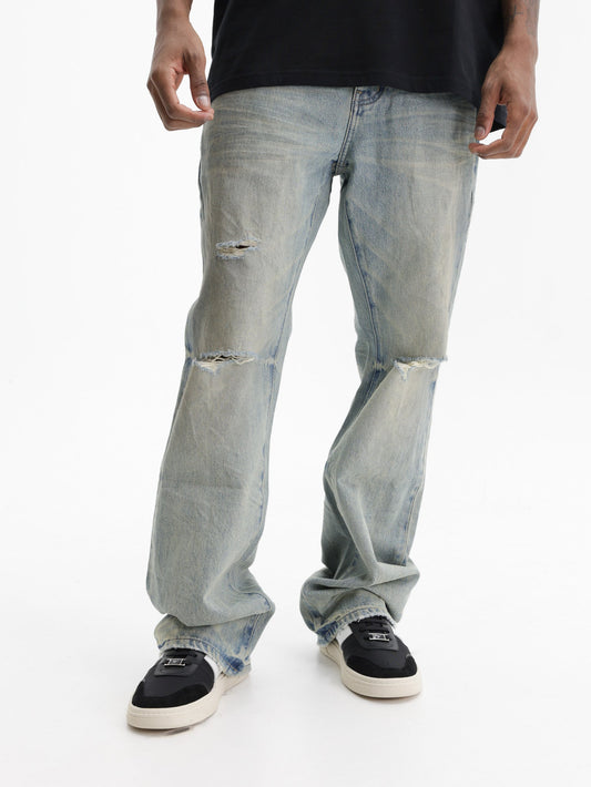 Purple Jeans Dirty Fade Down Rip Indigo