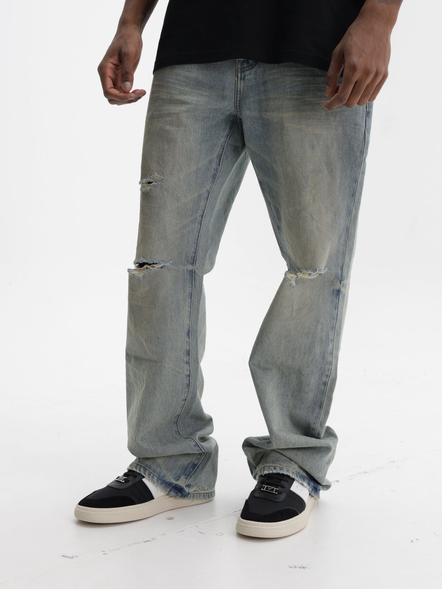 Purple Jeans Dirty Fade Down Rip Indigo