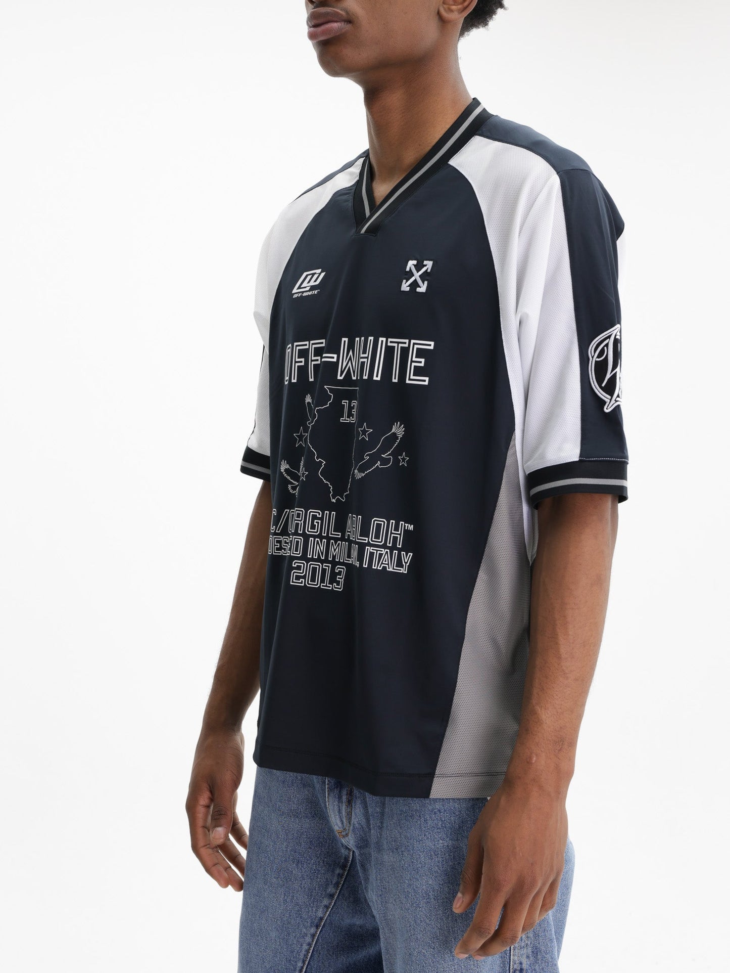 Off - White T-Shirt Soccer V-neck Black