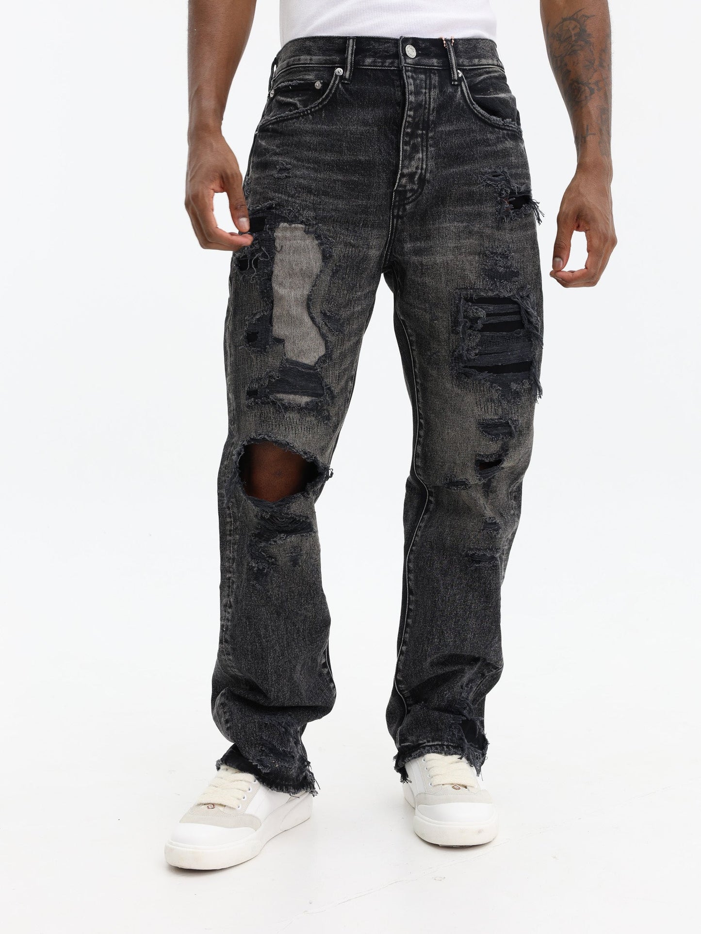 Purple Jeans Repair Blowouts Black