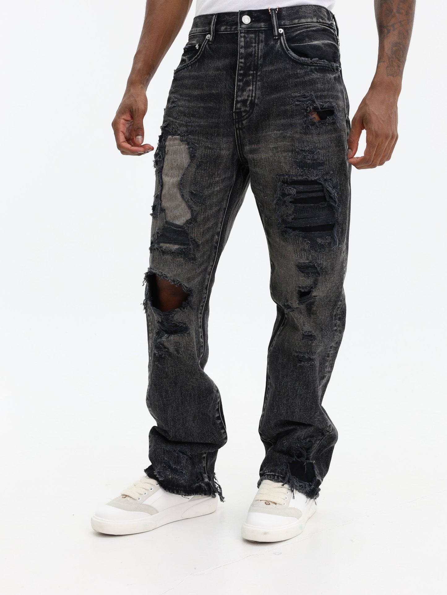 Purple Jeans Repair Blowouts Black