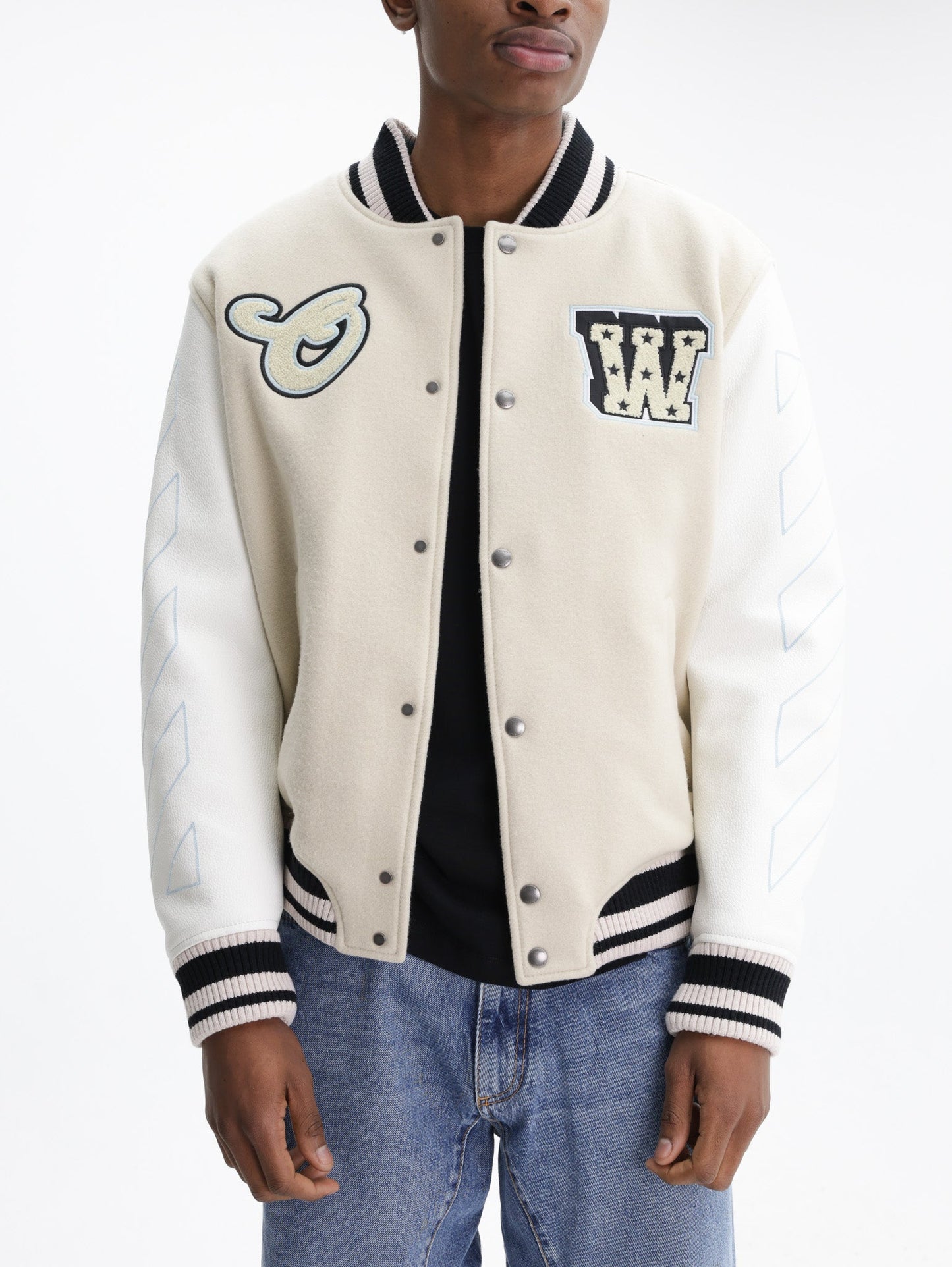 Off - White Jacket Leather Varsity Cream