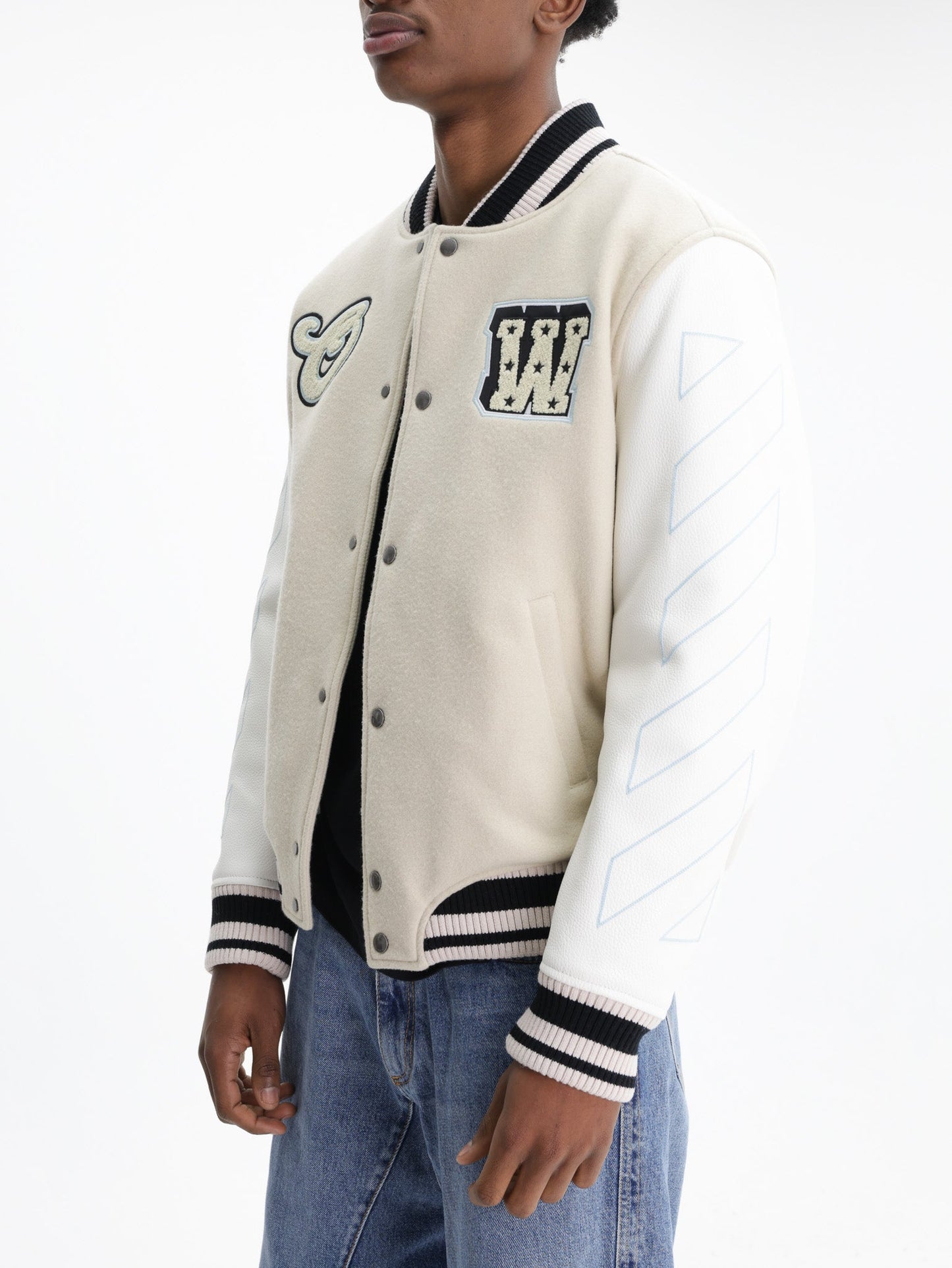 Off - White Jacket Leather Varsity Cream