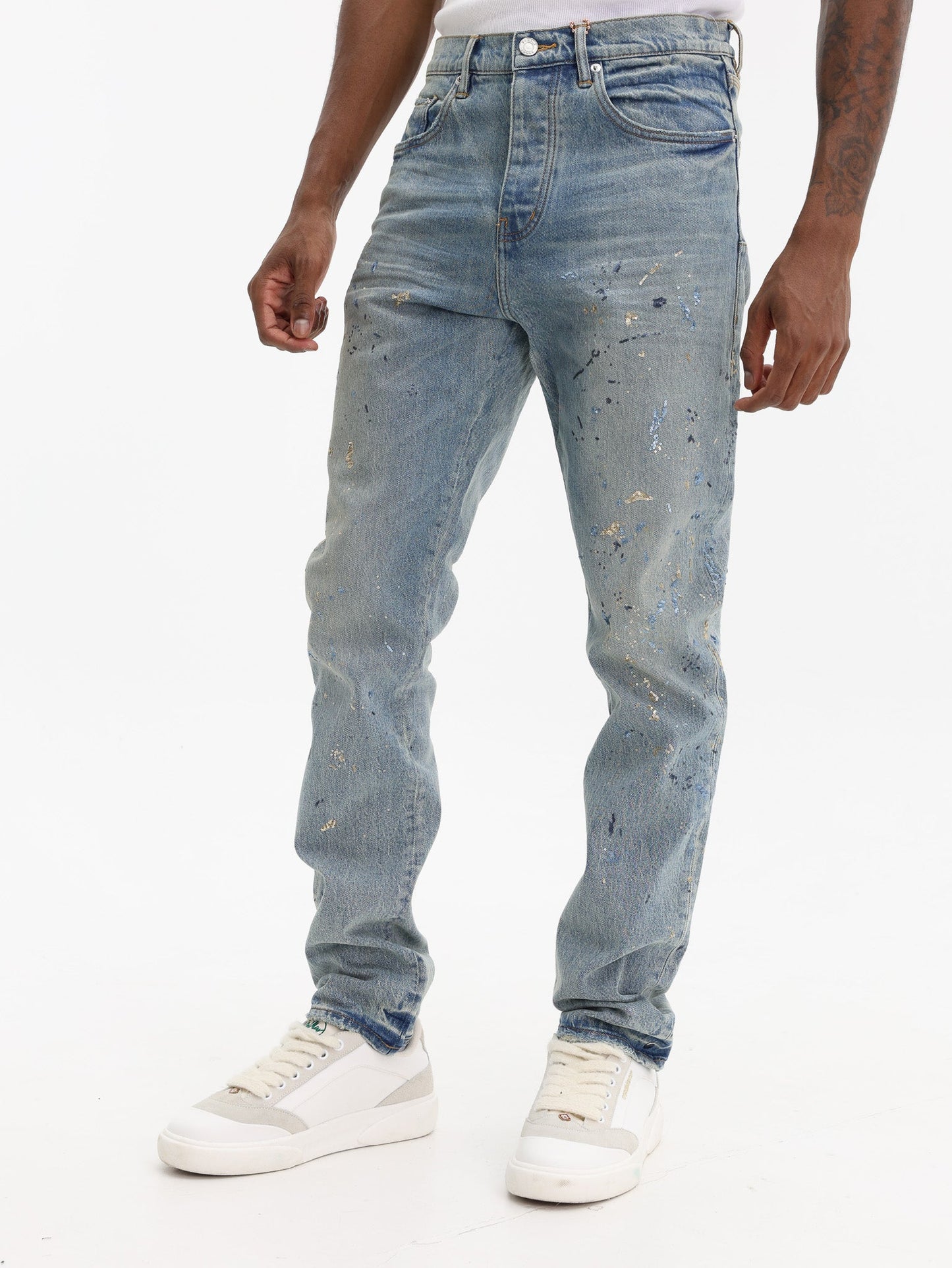 Purple Jeans Sequin Splatter Paint Lt Indigo
