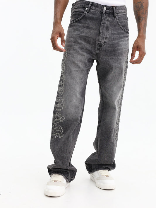 Purple Jeans Traced Gothic Wordmark Black