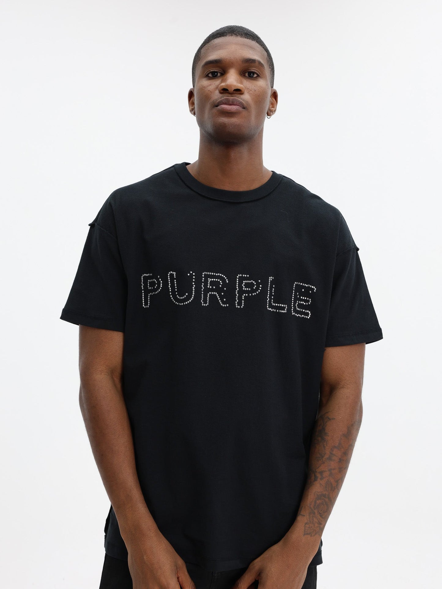 Purple T-Shirt Textured Inside Out Tee Black
