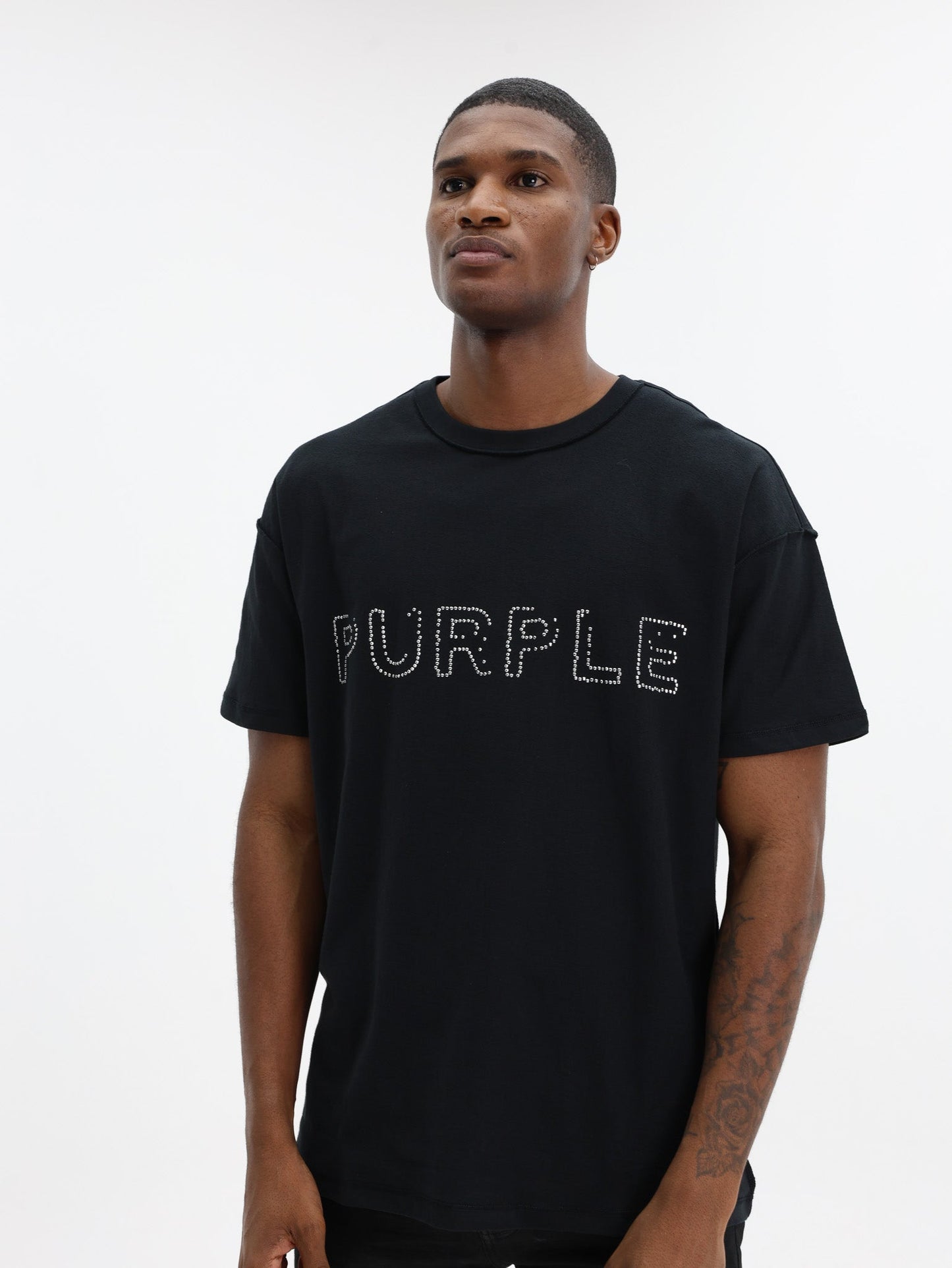 Purple T-Shirt Textured Inside Out Tee Black