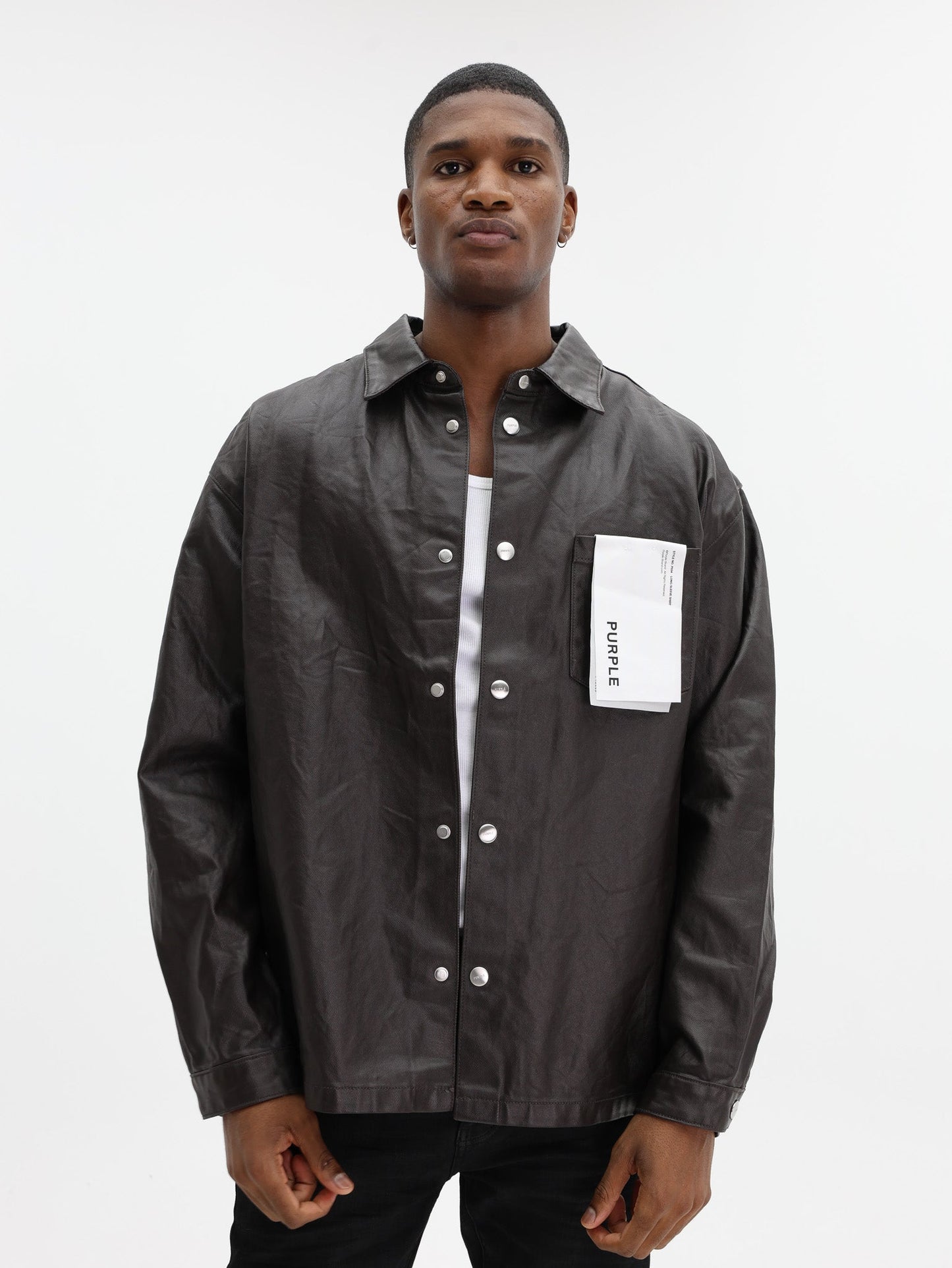 Purple Shirt Ls Shirt Mono Embossed Film Brown