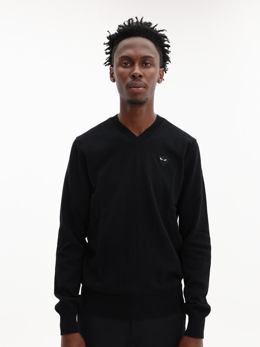 Comme Des Garcons Sweater V Neck Black Rhinestone Black
